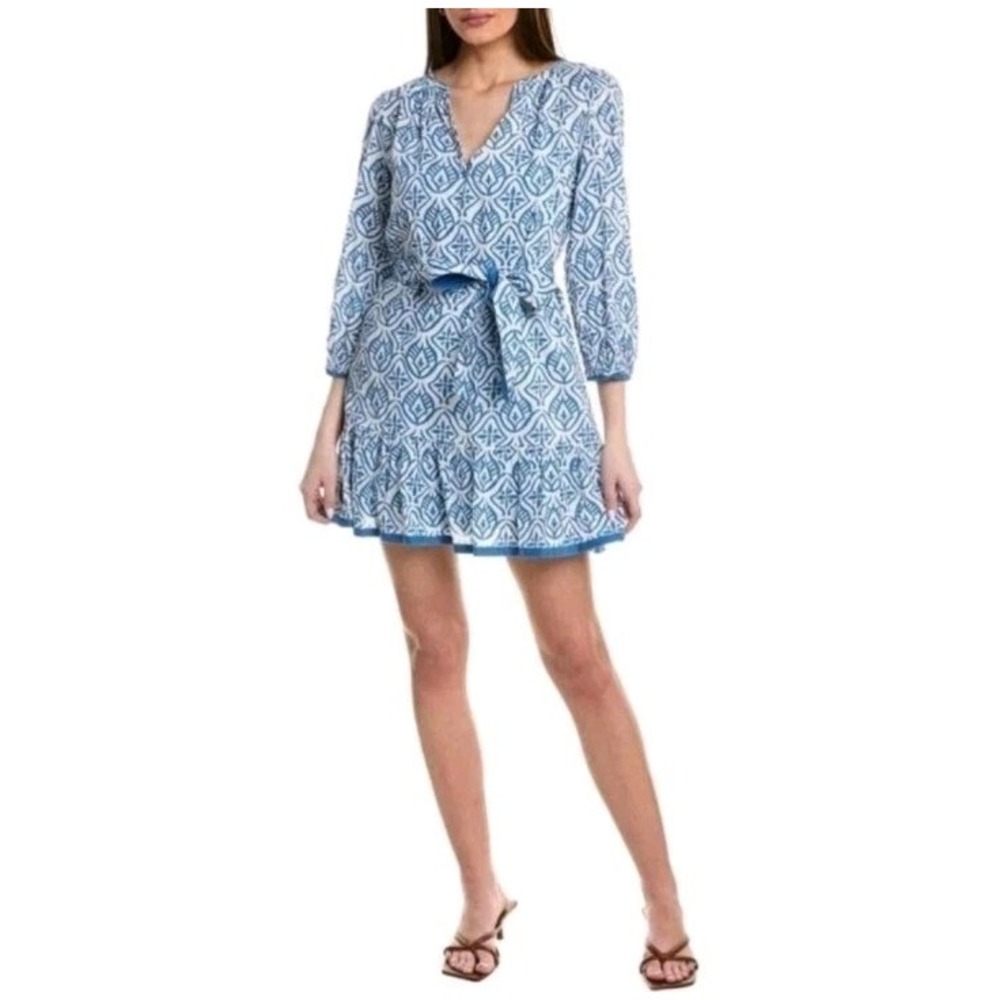 Velvet by Graham & Spencer Kenley Dress Small Blue White Cotton Print Boho